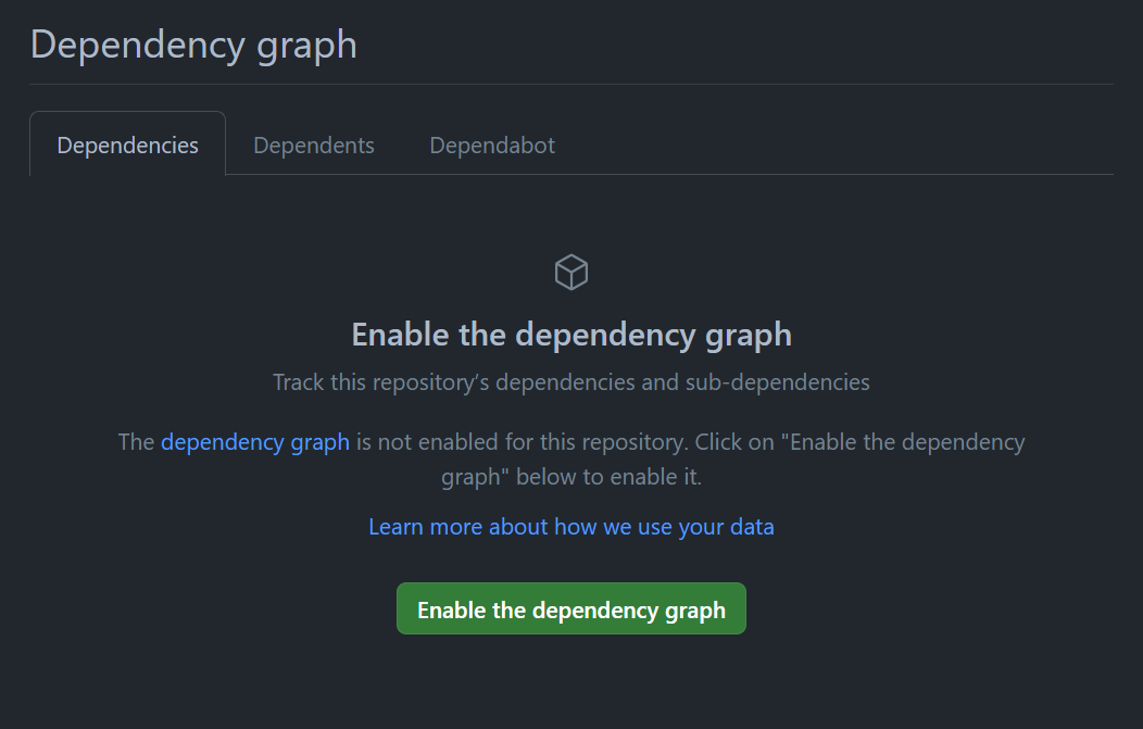 Screenshot showing the button to enable the dependency graph