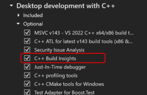 Find Build Insights in the Desktop Development with C++ Installation Workload