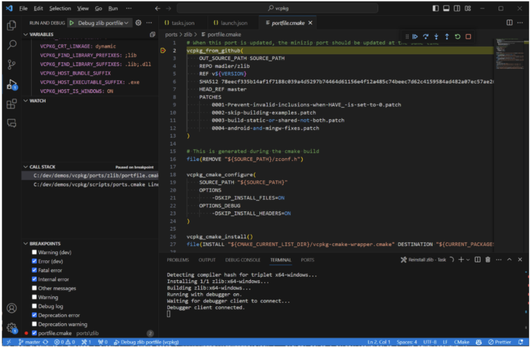 Debug vcpkg portfiles in CMake script mode with Visual Studio Code ...
