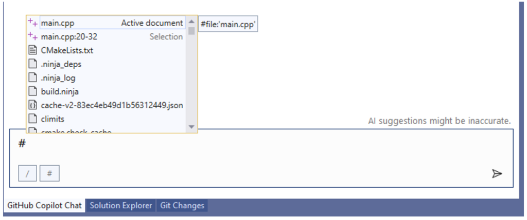 Pressing the # sign in Copilot Chat populates all the documents available to specify to Copilot Chat.