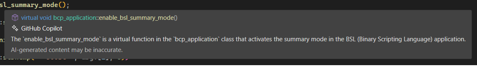 The "enable_bsl_summar_mode" function with some Copilot-generated info