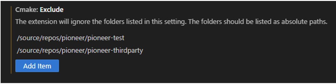 The CMake exclude setting ignoring test and third party libraries for Pioneer