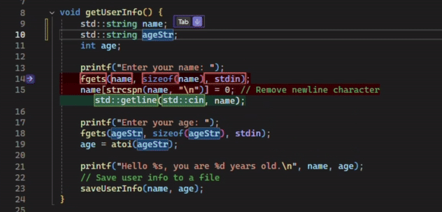 Dynamically Update C++ syntax using Next Edit Suggestions