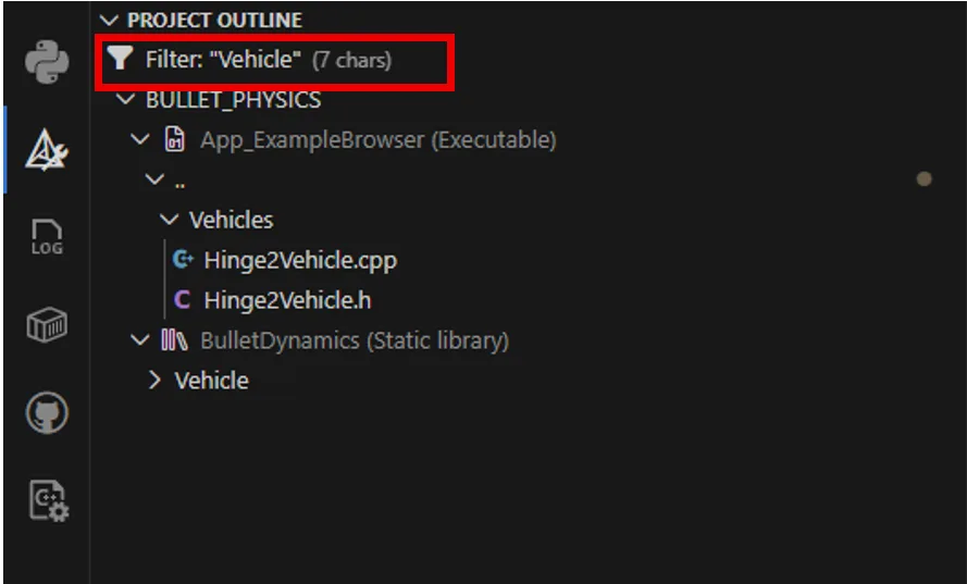 CMake filtered to anything with Vehicles