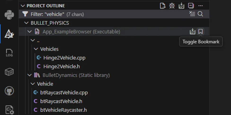 Option to Toggle Bookmark on hover over a given CMake targe.