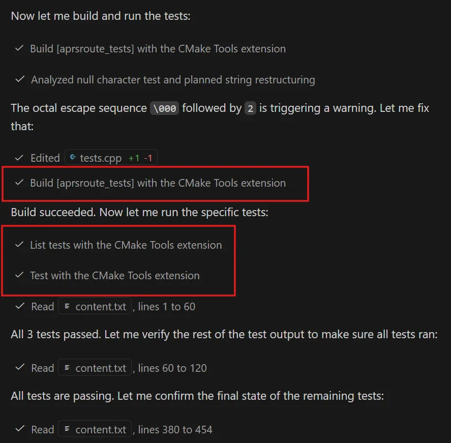 The tools for build and test now invoke in the prompt
