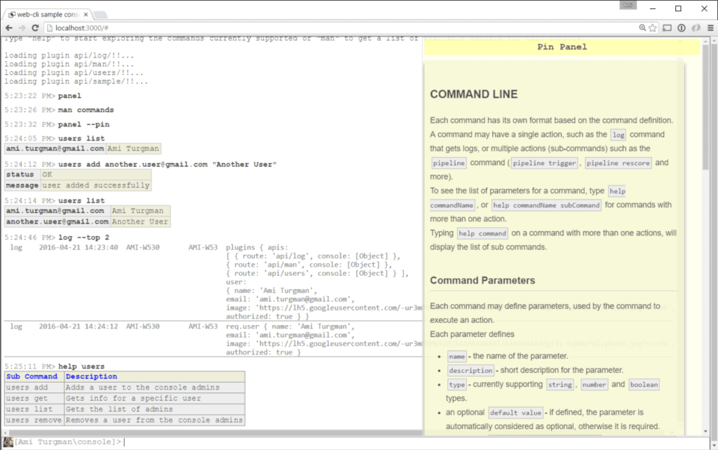 Using an Extensible Web-Based Command Line Interface to Administrate a Backend Platform