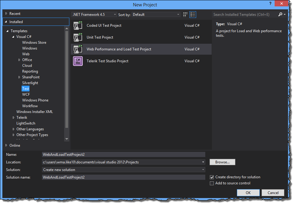 Visual Studio 2012. Install Templates.