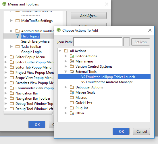 toolbar change settings icon android studio