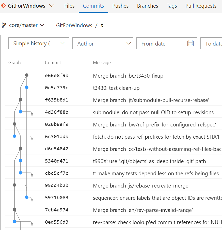 commit graph in VSTS