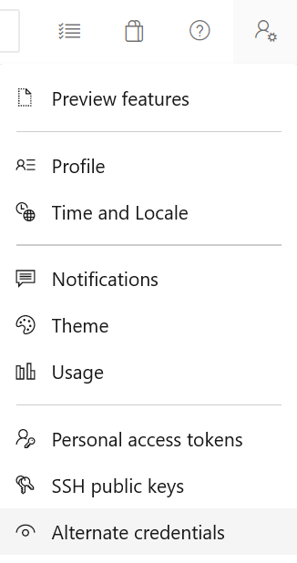 User settings menu