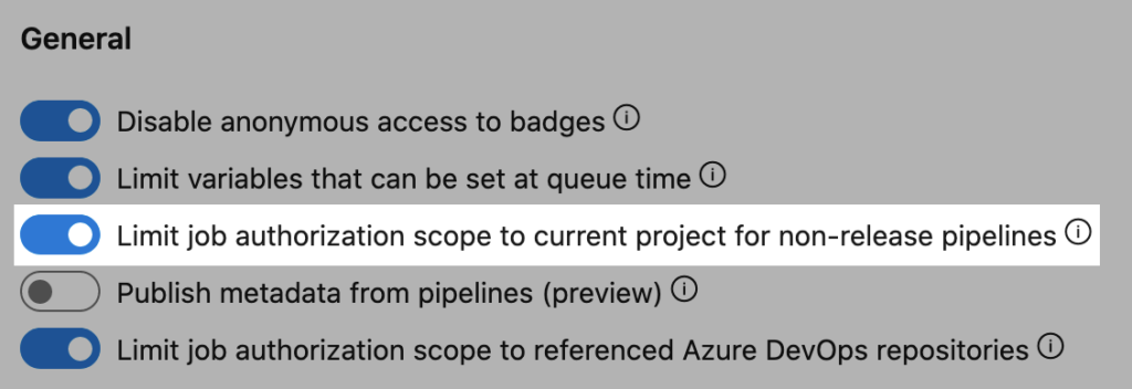 Make pipelines run with project scope by turning on "Limit job authorization scope"