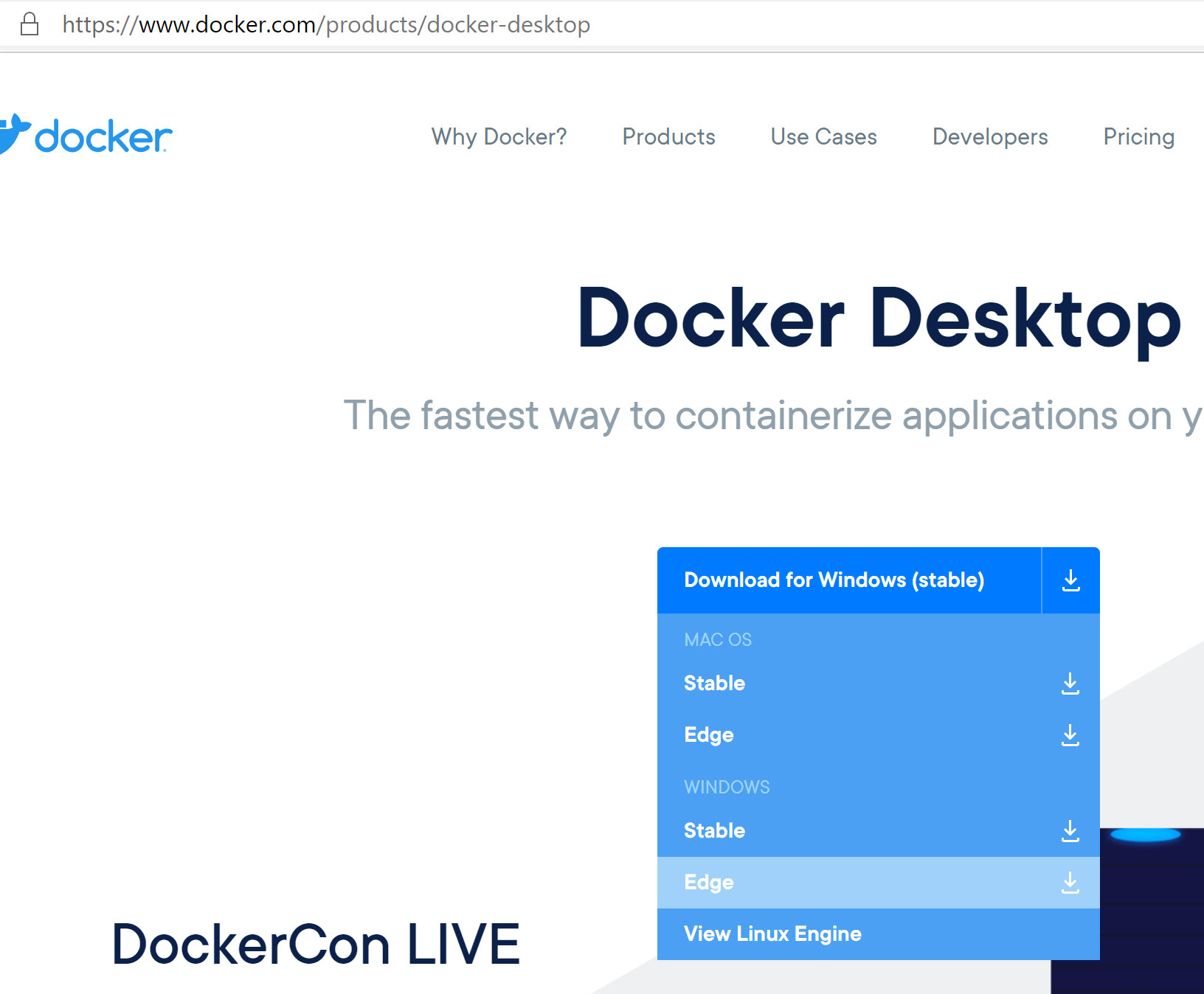 Select Docker Desktop Edge