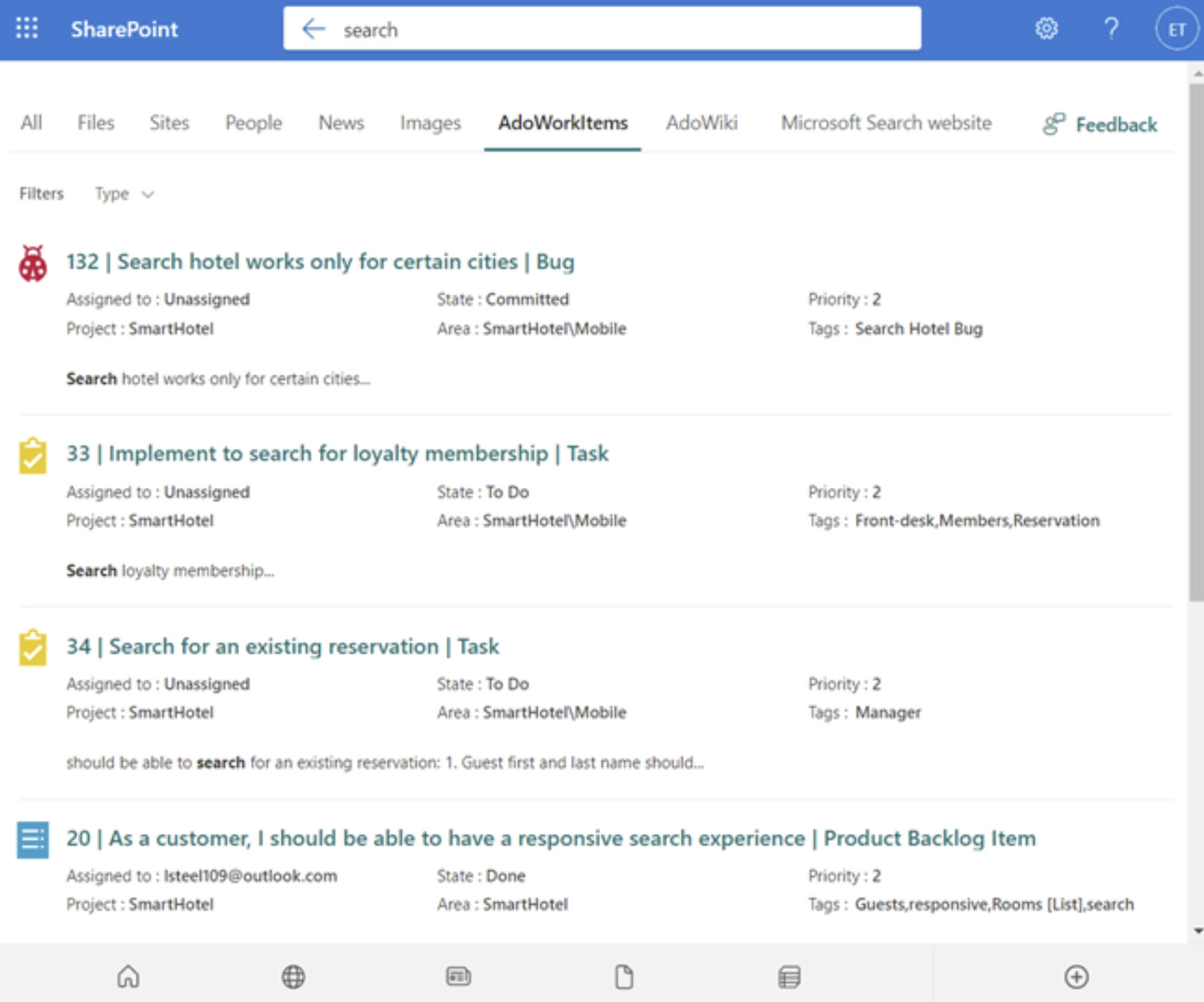 Azure DevOps Work Items in SharePoint search results