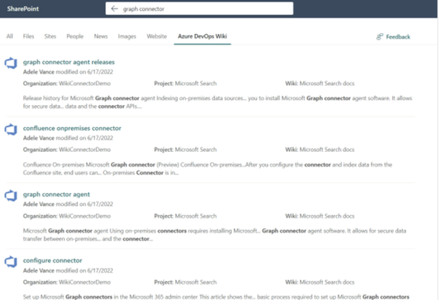 Azure DevOps Wikis in SharePoint search results