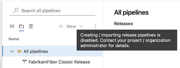 Screenshot of disabled new release menu