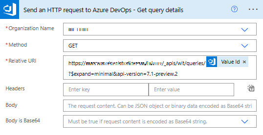 Send HTTP request to Azure DevOps - Get query details