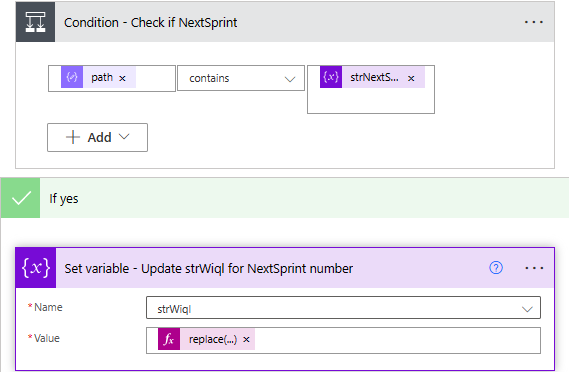 Condition - Check if NextSprint and set variable using replace method
