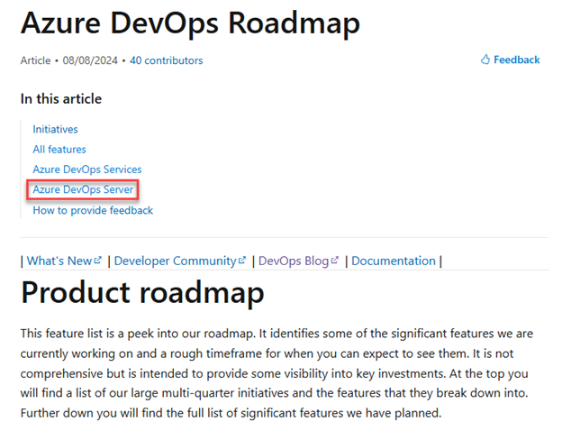 Azure DevOps Server Roadmap