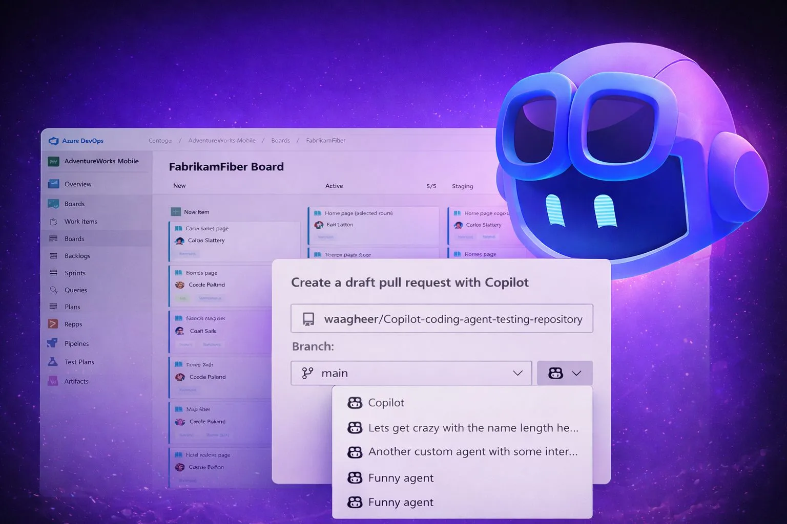 Azure Boards与GitHub Copilot的集成包括自定义代理支持