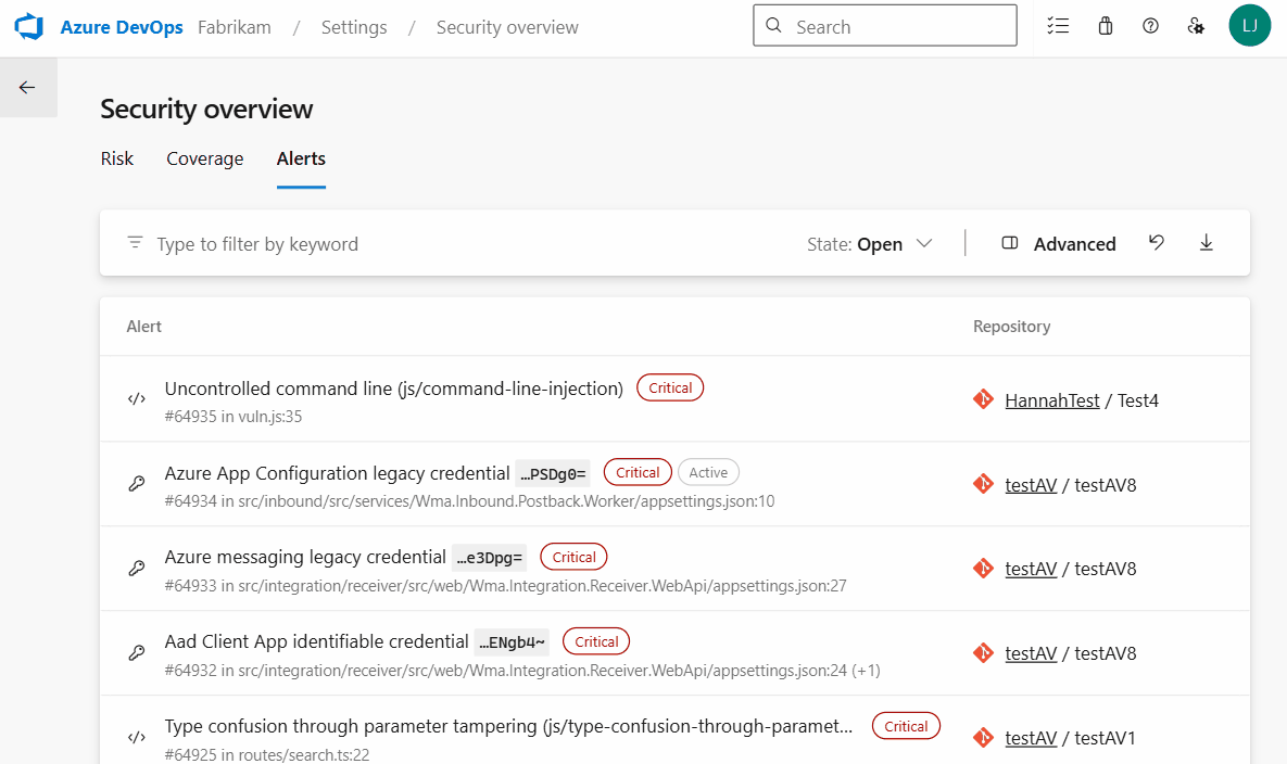 Filter with different criteria in the alerts view