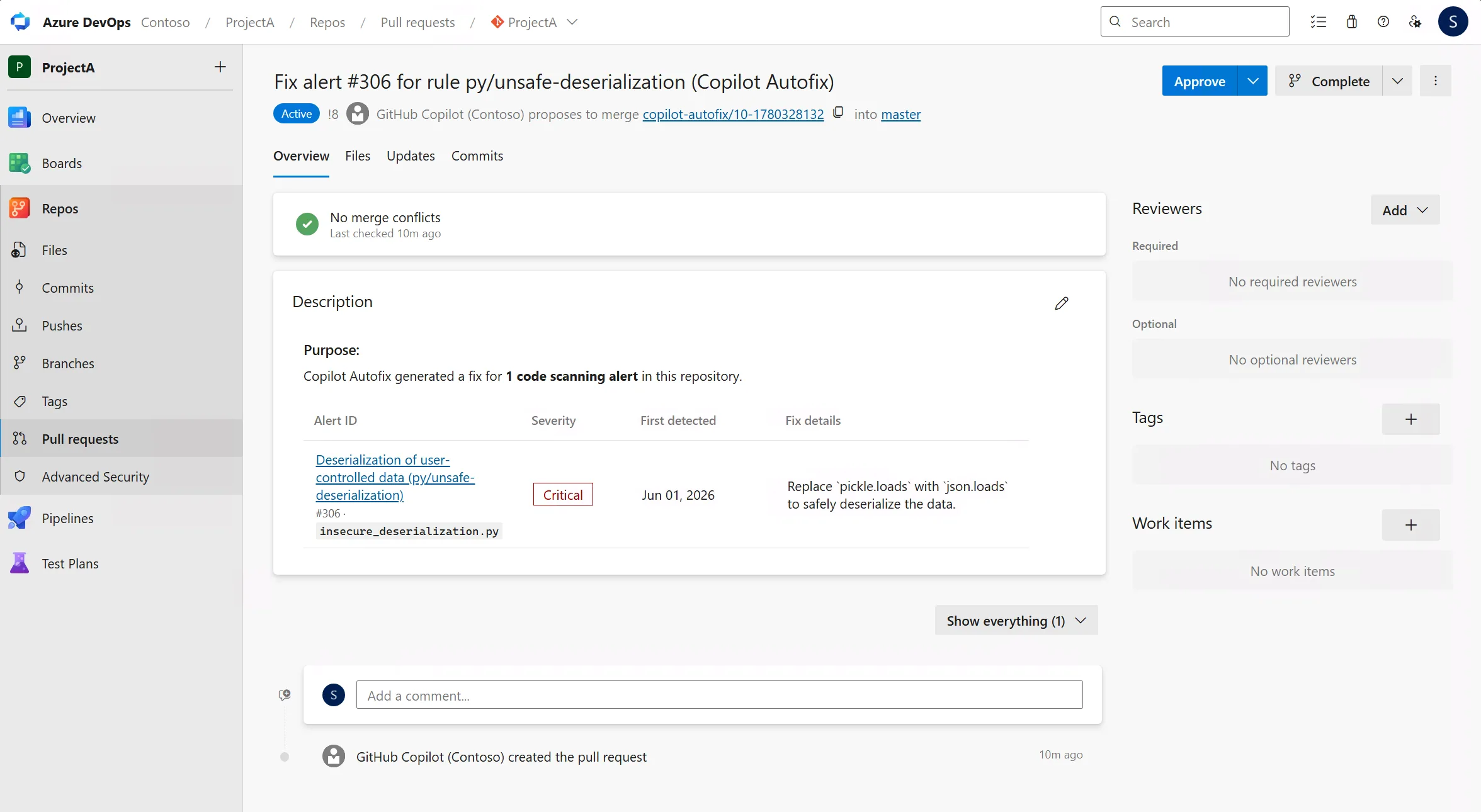 advanced security autofix pull request image