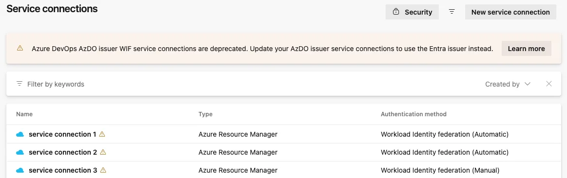 Retirement of Azure DevOps issuer in Workload identity federation service connections