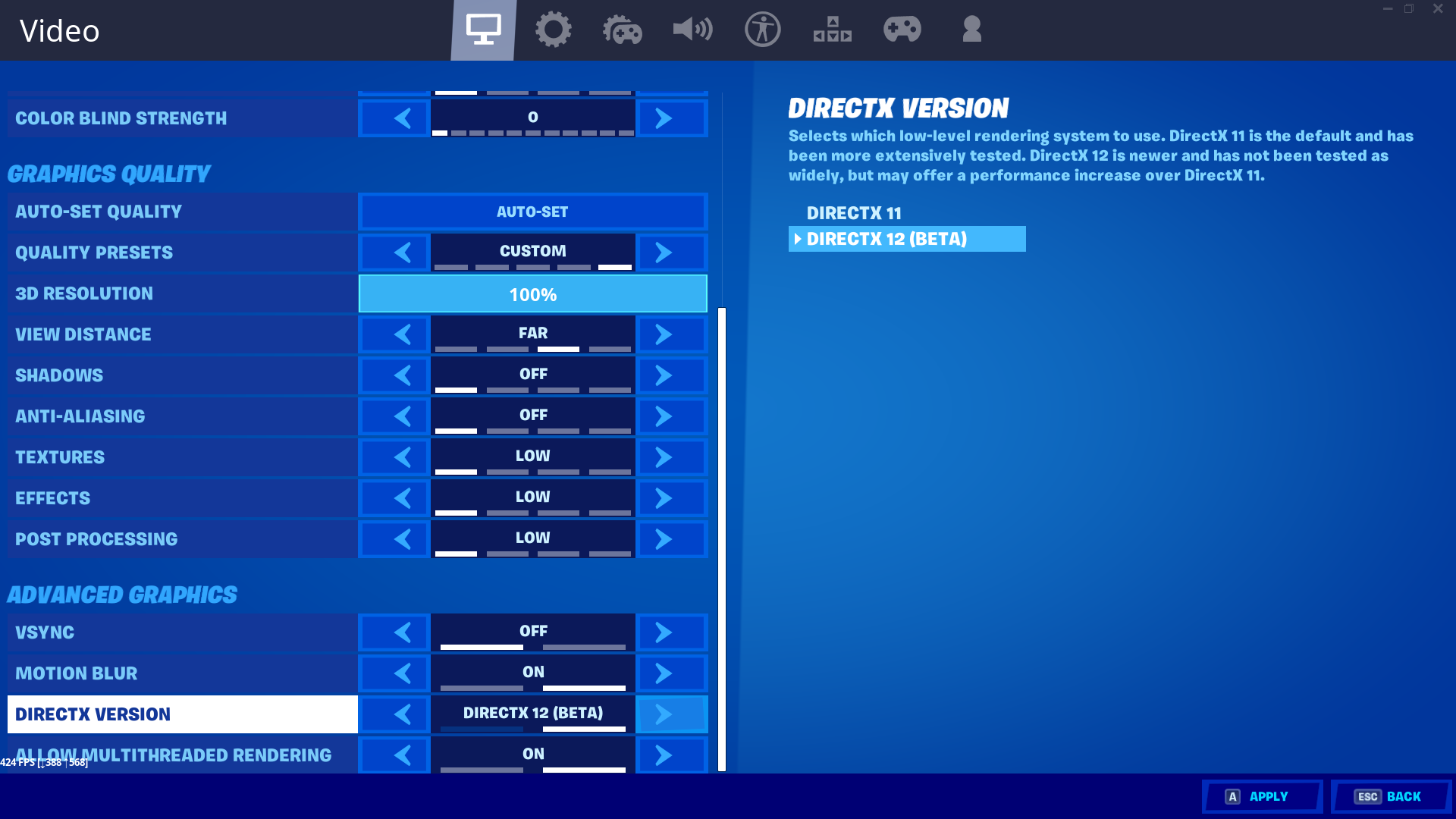 Fortnite DirectX 11 vs DirectX 12 Comparison NVIDIA 