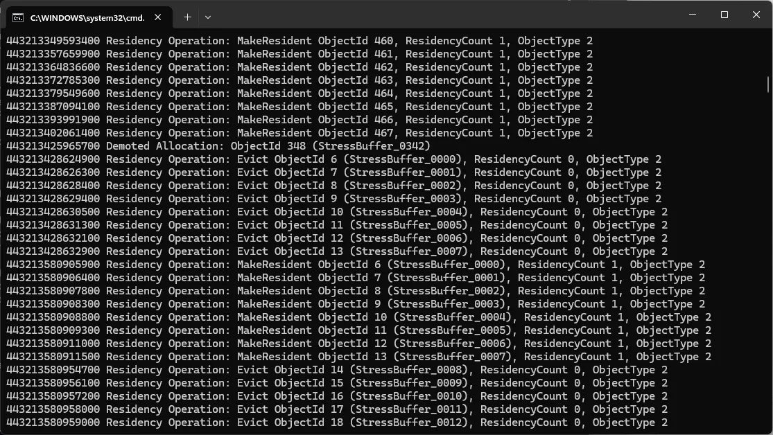 Command prompt window of the DxTimingCaptureLibrary sample
