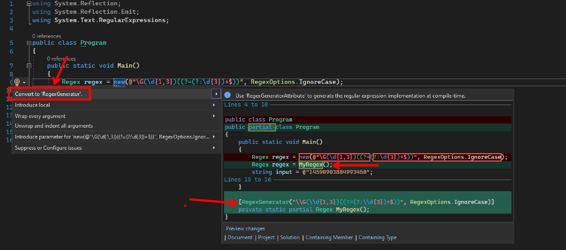 Image of new code fixer in action in Visual Studio
