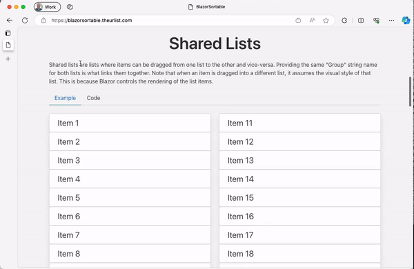 a screenshot of multiple lists linked together