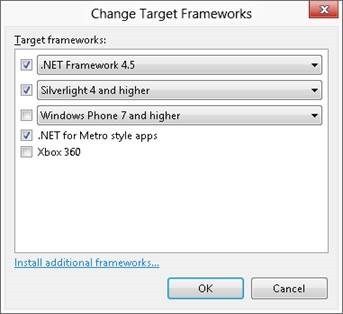 Target Framework dialog