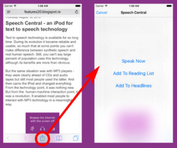 Speech Central will read any page with the screen off through a simple share option