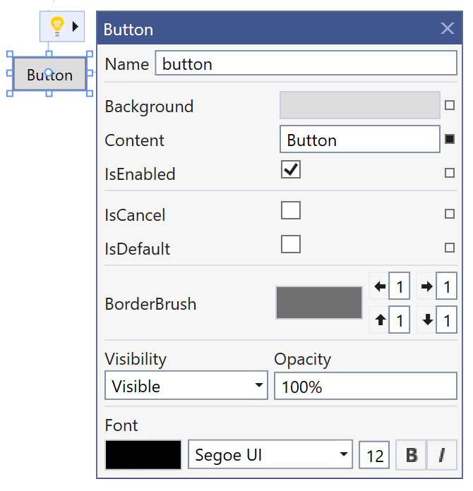 Suggested Actions for Button in Visual Studion