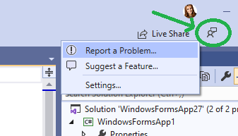 Giving feedback directly from Visual Studio