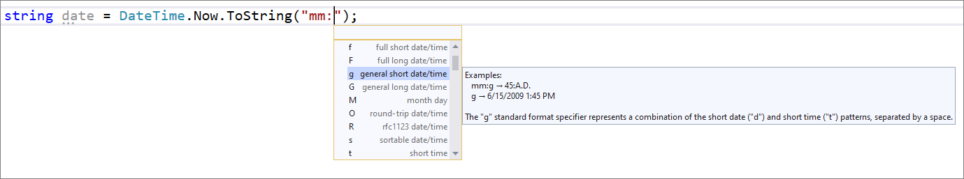 IntelliSense Completion DateTime TimeSpan