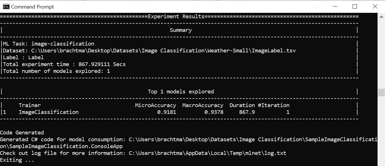 Image classification in ML.NET CLI