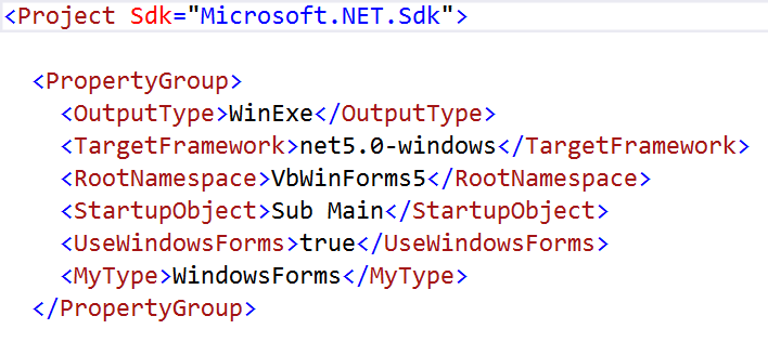 The new Visual Basic .vbproj Project file structure