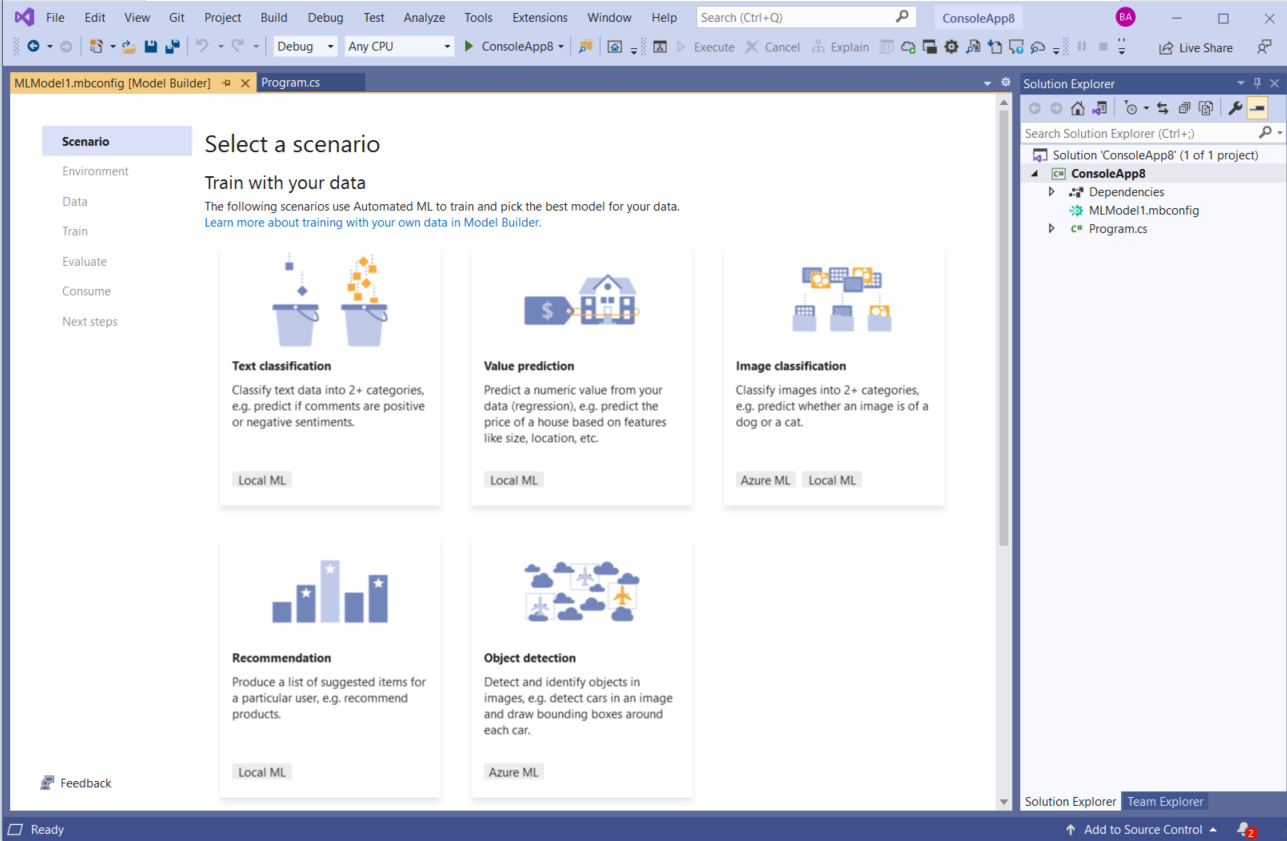 Model Builder UI in Visual Studio