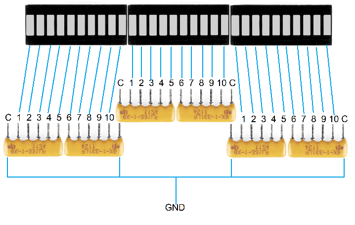 SparkFun resistor array on a breadboard