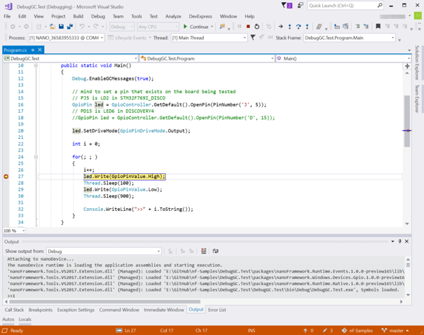 Extensión nanoFramework Visual Studio con depuración