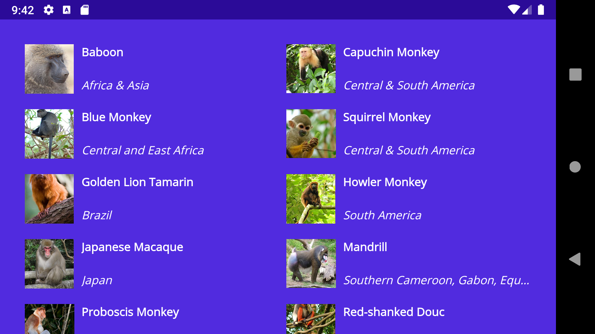 grid of monkeys displayed by a CollectionView control