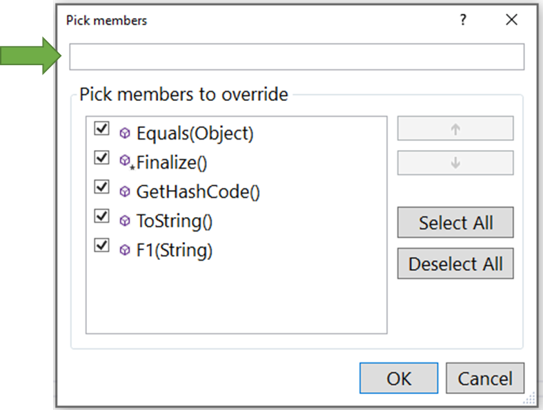 Generate overrides dialog with arrow to new search textbox, What’s New for Visual Basic in Visual Studio 2022