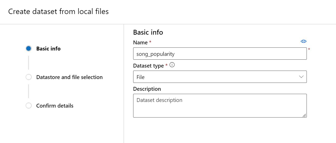 Screenshot of Azure ML Create Dataset Basic Info step