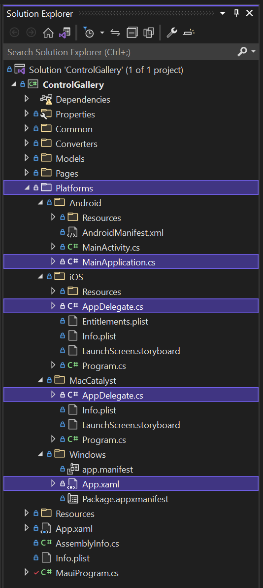 platforms folder with app classes