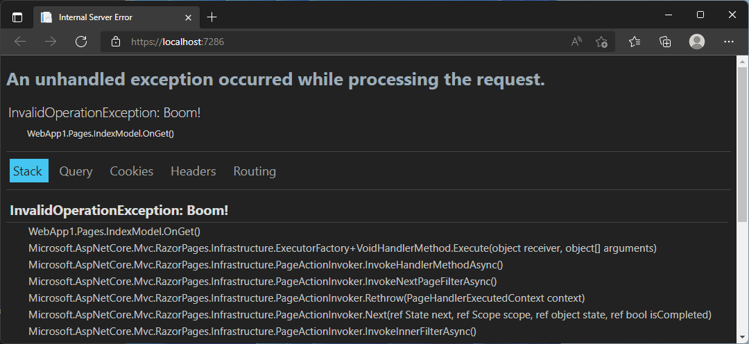 ASP.NET Core developer exception page dark mode