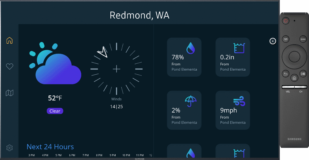 Tizen TV emulator running WeatherTwentyOne