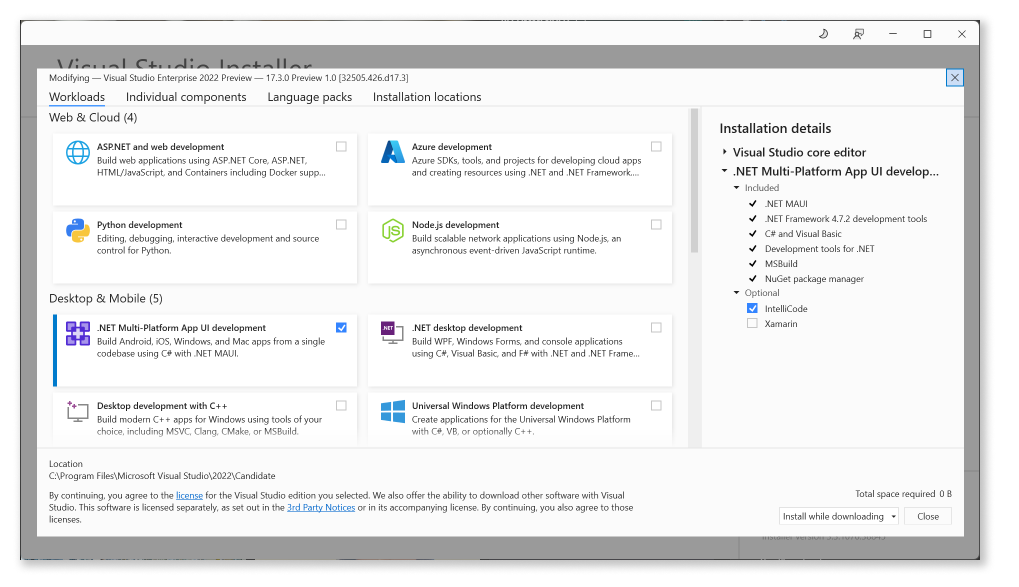 .NET Multi-platform App UI install workload