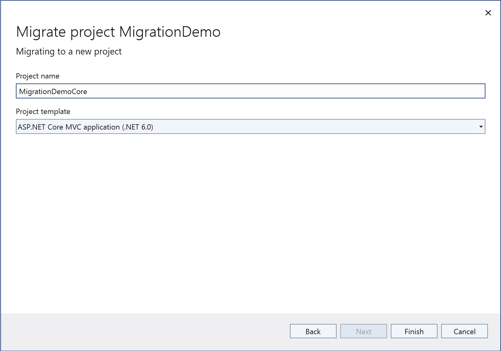 Using the Project Migrations extension to create a migration project