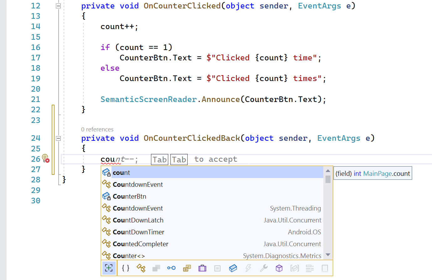 IntelliCode in action, Productivity comes to .NET MAUI in Visual Studio 2022